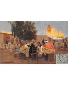 Carte postale ancienne - Tunisie, Café Arabe et mosquée 