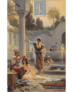 Carte postale ancienne - Tunis, bain au harem