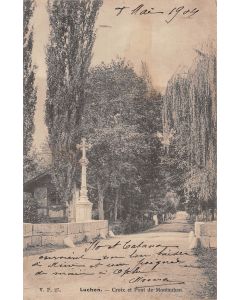 Carte postale ancienne - Luhon, croix et pont de Montauban