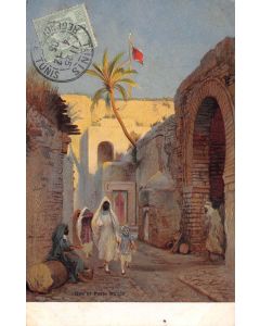 Carte postale ancienne - Tunisie, La rue et la porte Maure