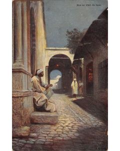 Carte postale ancienne - Tunisie, une rue au clair de lune à Tunis