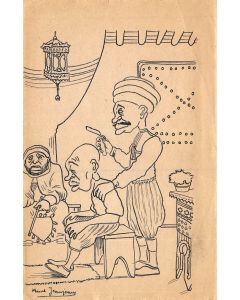 "Le barbier" dessin original scène orientaliste par Marcel Jeanjean années 20