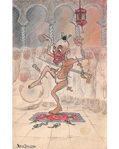 "Le fakir" dessin original scène orientaliste par Marcel Jeanjean années 20