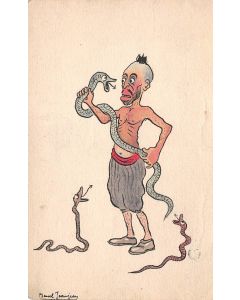 "Le dresseur de serpent" Dessin original scène orientaliste par Marcel Jeanjean années 20