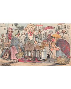 "Le vieux marchand" Dessin aquarellé scène orientaliste par Marcel Jeanjean années 20