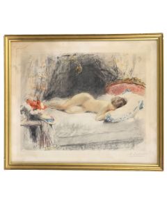 Litho femme allongée signé A. Callet époque début 20e 