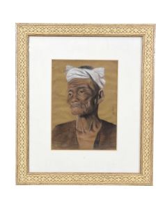 Portrait d'un vieil asiatique au turban blanc signature en bas à droite.