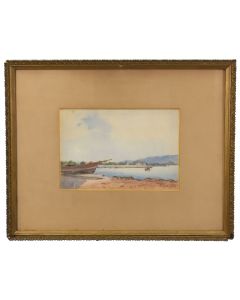 Bord d'un fleuve peinte à l'aquarelle signée vers 1900