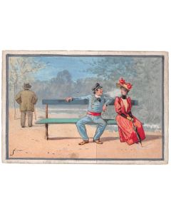 Illustrations originales peintes à la gouache format carte vers 1880