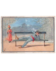 Illustrations originales peintes à la gouache format carte vers 1880