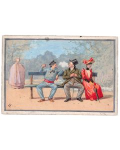 Illustrations originales peintes à la gouache format carte vers 1880