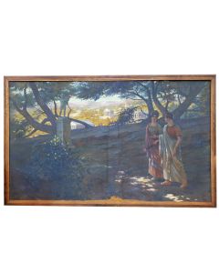 Fresque murale à l'huile sur toile paysage à l'antique atelier Camille Fauré