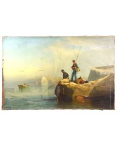 Marine XIXème peinture à l'huile sur toile par F. Gautier