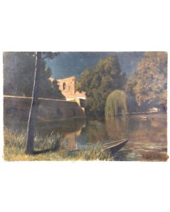 "Bord de rivière" huile sur toile Paul Léon Henry Ingelrans 