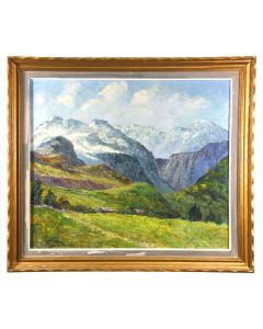 Huile sur toile école française paysage de montagne XXème