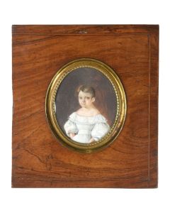 Miniature médaillon cadre portrait jeune fille époque XIXème 