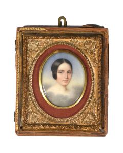 Miniature médaillon cadre portrait femme époque XIXème 