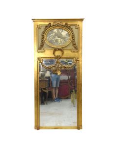 Trumeau de style Louis XVI en bois et stuc doré médaillon gravure 
