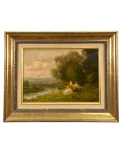 Huile sur toile représentant une scène de parc par François Maury XIXème