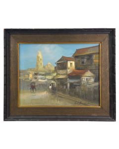 Scène de rue par César Buenaventura huile sur toile