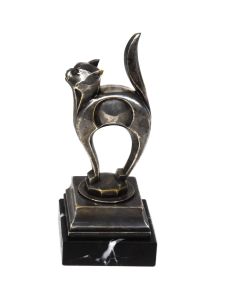 Mascotte auto en bronze 1930 aux chats patine argent socle portor