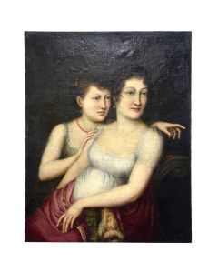 Portrait de deux femmes à l'huile époque Empire XIXème