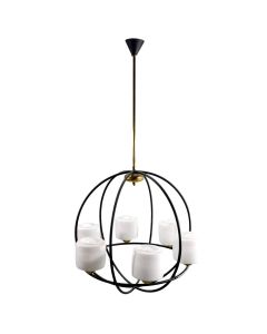 Lustre globe 1970 design verre opaline 
