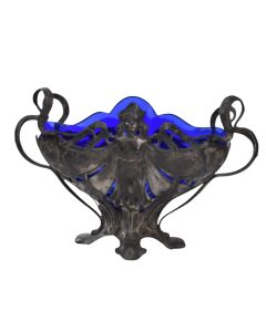 Vide poche métal argenté et verre coloré de style Art nouveau 1900 par WMF