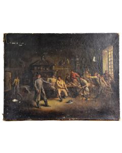 Scène de genre : "bagarre de taverne". Peinture époque XIXème signée Sarda