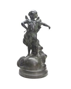 Cupidon Bronze patine verte époque fin XIXème