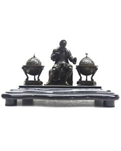 Rare encrier en bronze et marbre noir  Nicholas Magellan XIXème