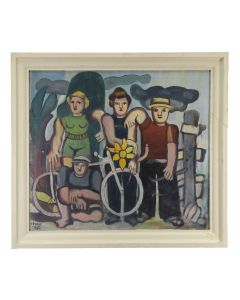 Groupe de personnage huile sur toile 1950 signé Serge