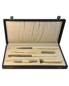 Boite de sceau à cacheter ancien 5 pièces couleur beige clair 1900