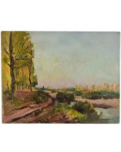 "Chemin au bord de la rivière" école Française par Charles Bousquet