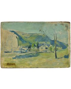 "Vue de village montagnard" école Française signé Bousquet 