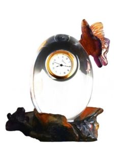 Horloge de table en cristal de Daum grenouille et papillon
