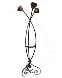 Pied de lampe fer forgé à 3 tulipes années 40