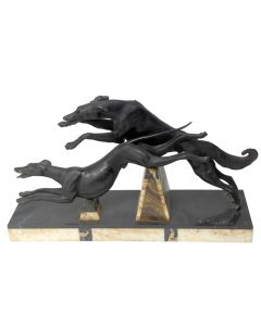 Sculpture animalière 1930 d'Irénée Rochard aux chiens de course Lévriers