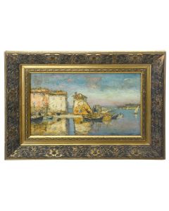 Scène de Port peinture à l'huile sur toile Olive des Martigues