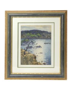 Dessin aquarelle marine provençale au crépuscule par Casimir Raymond