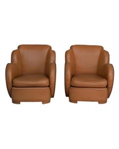 Fauteuils Art Déco type paquebot club en cuir (paire)