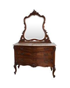 Commode coiffeuse en noyer de style Louis XV dessus marbre brèche fin XIXème