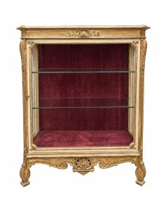 Vitrine laquée dorée style Louis XV velours rouge