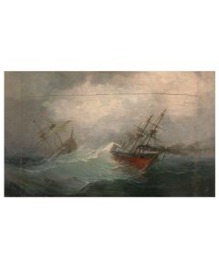 Bateau dans la tempête marine à l'huile sur panneau de Julien (81,5x51)