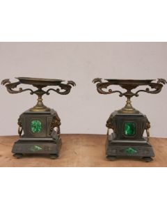 Bronze & malachite pair of vide-poches