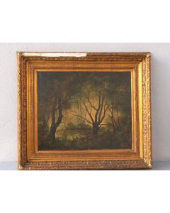 Paysage Barbizon huile sur toile signature illisible