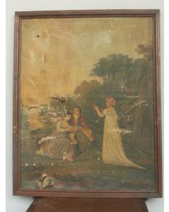 Scène galante peinture à l'huile sur toile d'époque Empire à restaurer