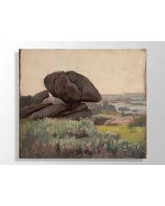 Le gros rocher Huile sur carton de Bousquet (34 x 26)