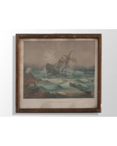 Gravure ancienne "sauvetage en mer"