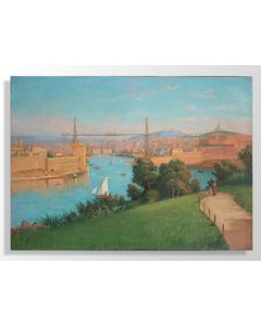 Vieux port de Marseille et Pont Transbordeur à l'huile sur toile de J. Berry